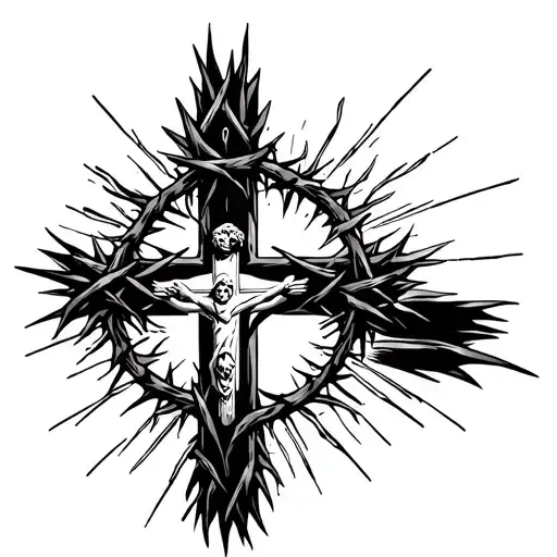 christian cross within a crown of thorns and a light in the background. include st John's chap 11 vers 25 tattoo design idea