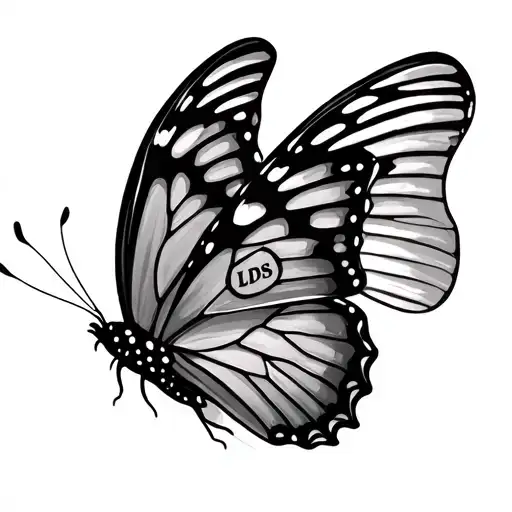 butterfly with initials LDS in the wings tattoo design idea