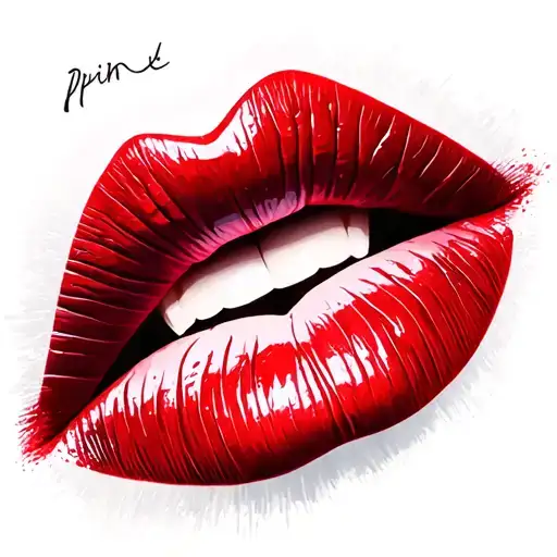 A medium-sized romantic tattoo design featuring a realistic red lipstick kiss mark with a glossy texture. The name “Prin tattoo design idea