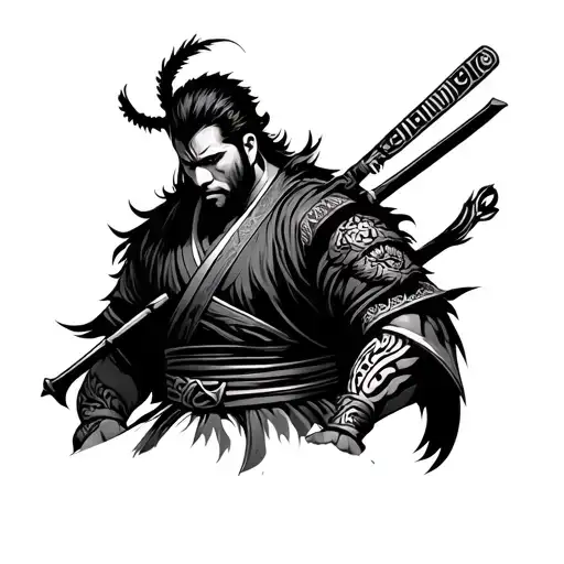 bushido warrior with tribal inspired design tattoo design idea