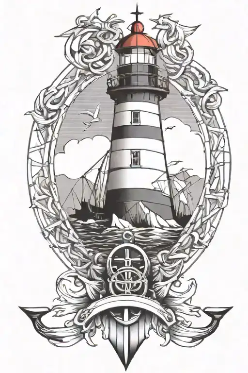 Lighthouse and Anchor tattoo design idea