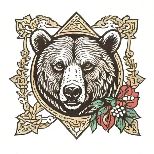 Nordic Symbols Mixed with a grizzly bear head tattoo design idea