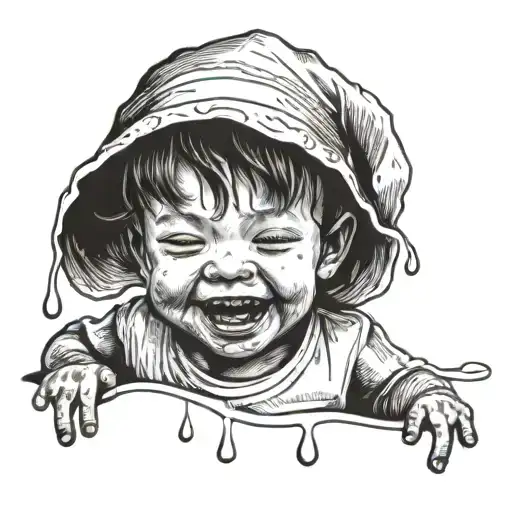 happy child with a tear drop tattoo design idea