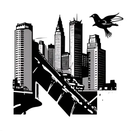 Baltimore skyline with orioles and ravens, tattoo design idea
