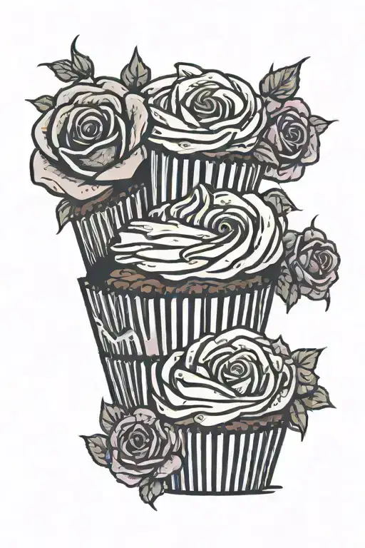 cupcake with roses surrounding tattoo design idea
