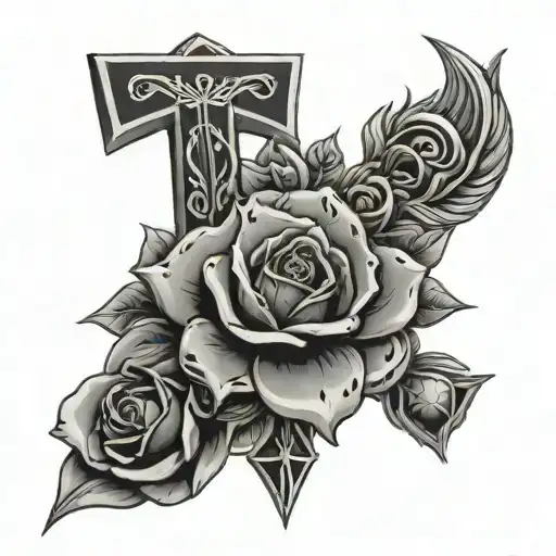 money rose ankh wolf tattoo design idea