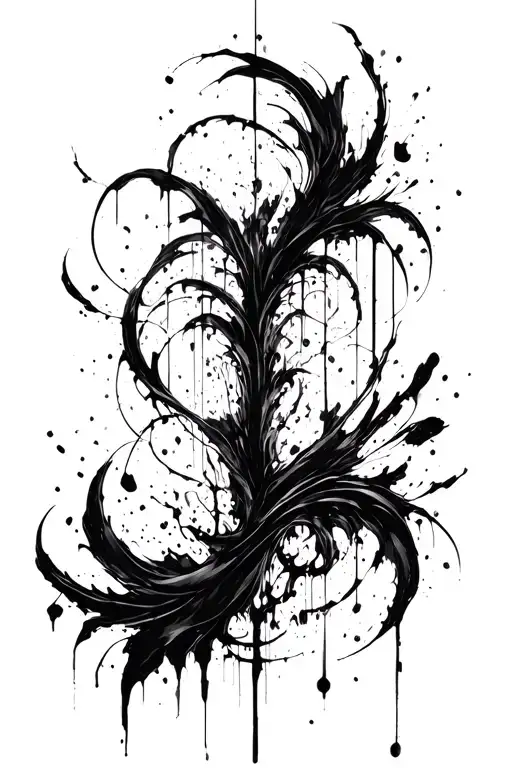 dark abstract, expressive blackwork, raw brush strokes cyber gothic ornamental, black ink tattoo design idea
