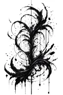 dark abstract, expressive blackwork, raw brush strokes cyber gothic ornamental, black ink tattoo design idea