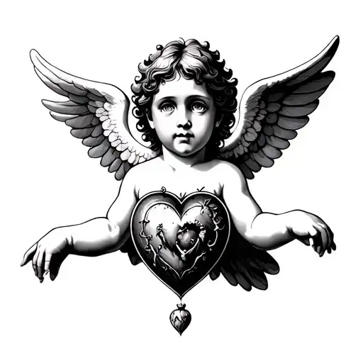 Cherub with a sacred heart tattoo design idea