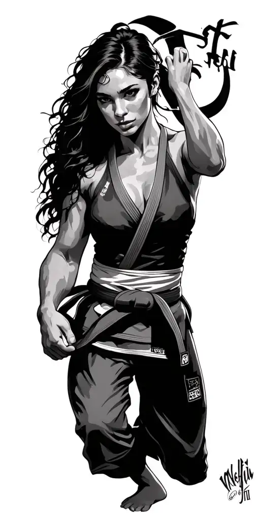 jiu jitsu fighter women name nefeli fantasy scene tattoo design idea