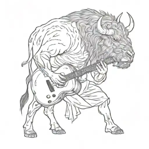 humain with buffalo head playing guitar tattoo design idea
