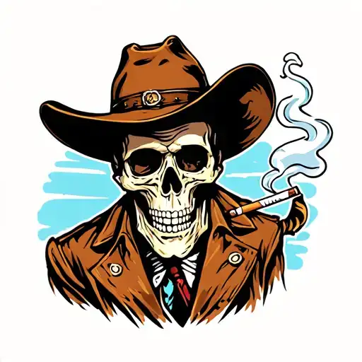 cowboy skull smoking cigarette tattoo design idea