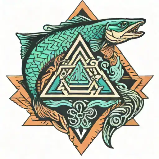 psychedelic salmon valknut tattoo design idea