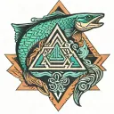 psychedelic salmon valknut tattoo design idea