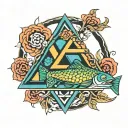 psychedelic salmon valknut tattoo design idea