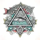psychedelic salmon valknut tattoo design idea