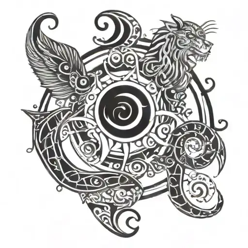 leo libra pisces sign mixed tattoo design idea