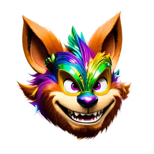 smile now cry later crash bandicoot mask mardi gras colors tattoo design idea