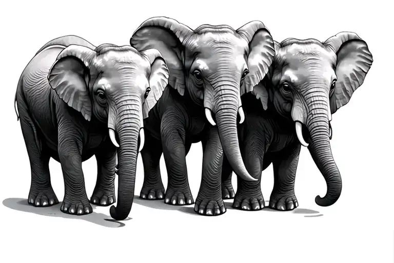 3 baby elephants lined up tattoo design idea