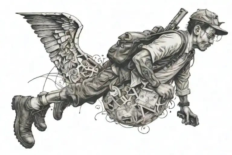 worker traveler lover and dreamer floating tattoo design idea
