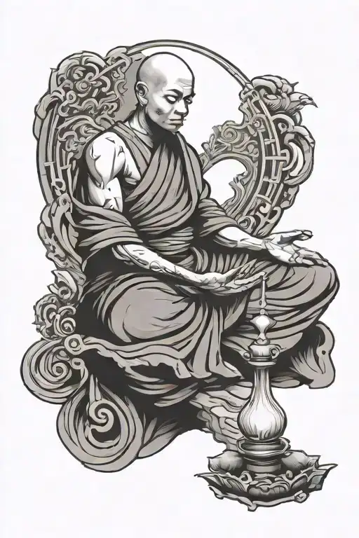 monk meditating tattoo design idea