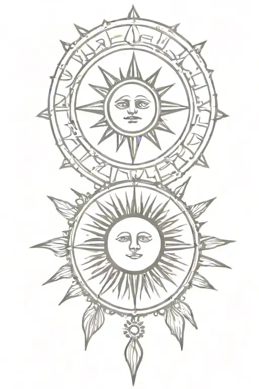 a vintage tarot style sun tattoo design idea