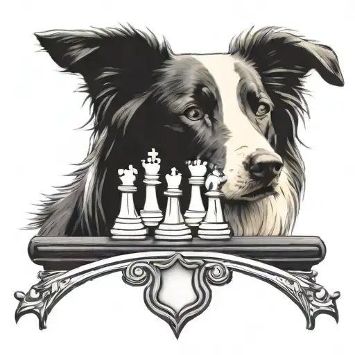 queen and king chess pieces border collie outline tattoo design idea