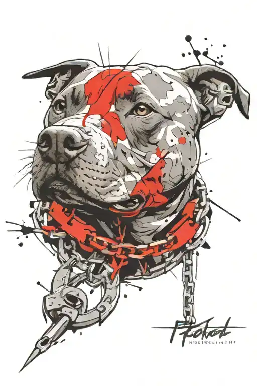 pit bull on a chain getting ready to attack tattoo design idea