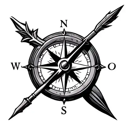 compass and spear going tattoo design idea