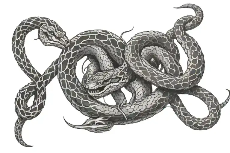 two snakes about to strike each other and their tails are connected  tattoo design idea