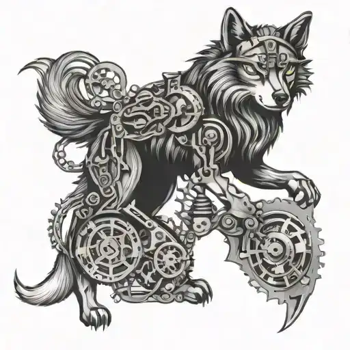 steampunk wolf tattoo design idea