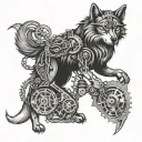 steampunk wolf tattoo design idea