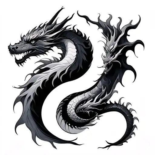 Fire and ice dragon in Ying Yang -shaped tattoo design idea
