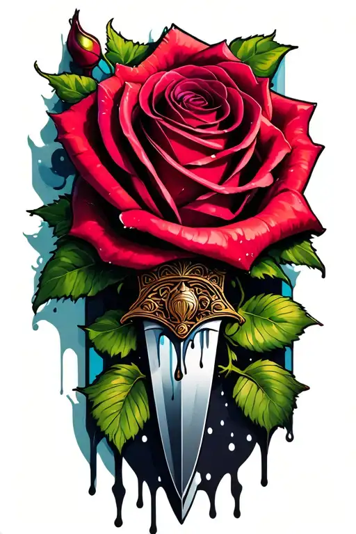 dagger and rose with tears tattoo design idea