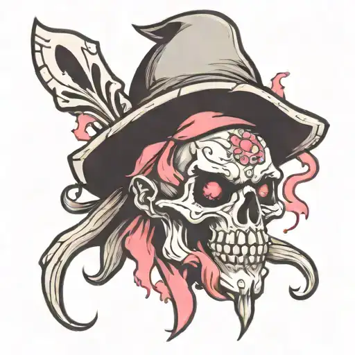 skull zombie gnome with burning pink ribbon symbolizing transformation tattoo design idea