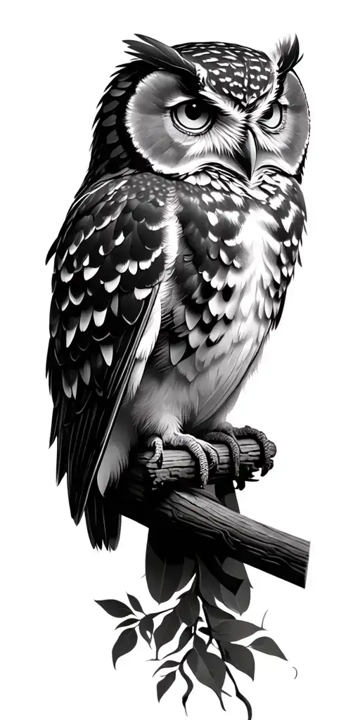 owl perched tattoo design idea