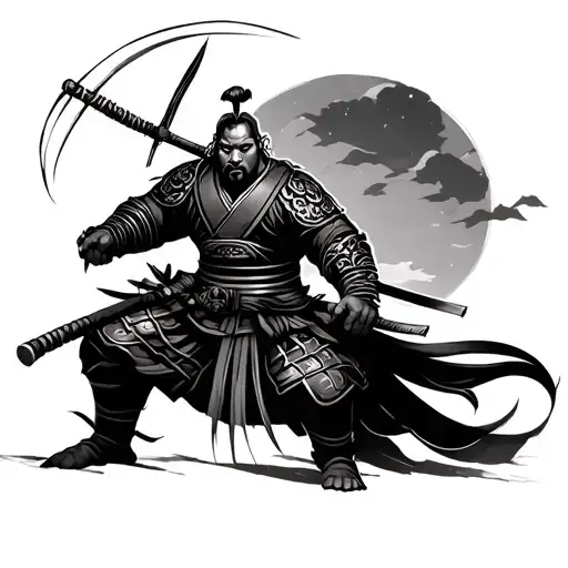 shogun warrior with background tattoo design idea