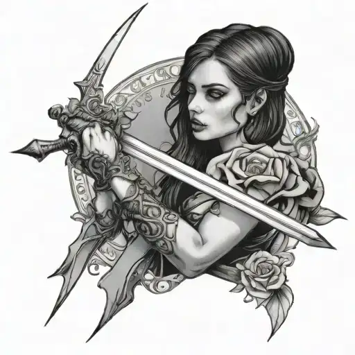 gothic woman holding a sword tattoo design idea