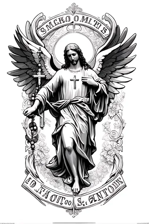 rosary with st michael archangel tattoo design idea