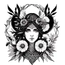 Celtic Goddess, Brigid. Surrounded by dandelions and bees tattoo design idea