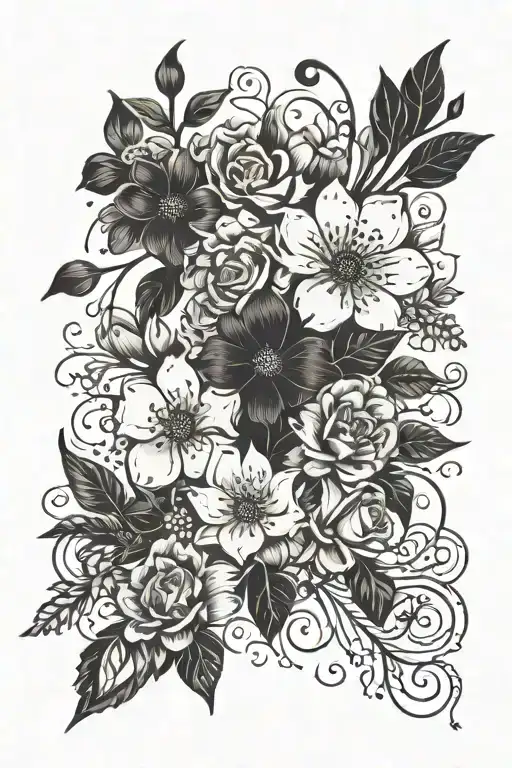  phrase " life is not about waiting for the storm to pass it is about learning how to dance in the rain" with flowers tattoo design idea