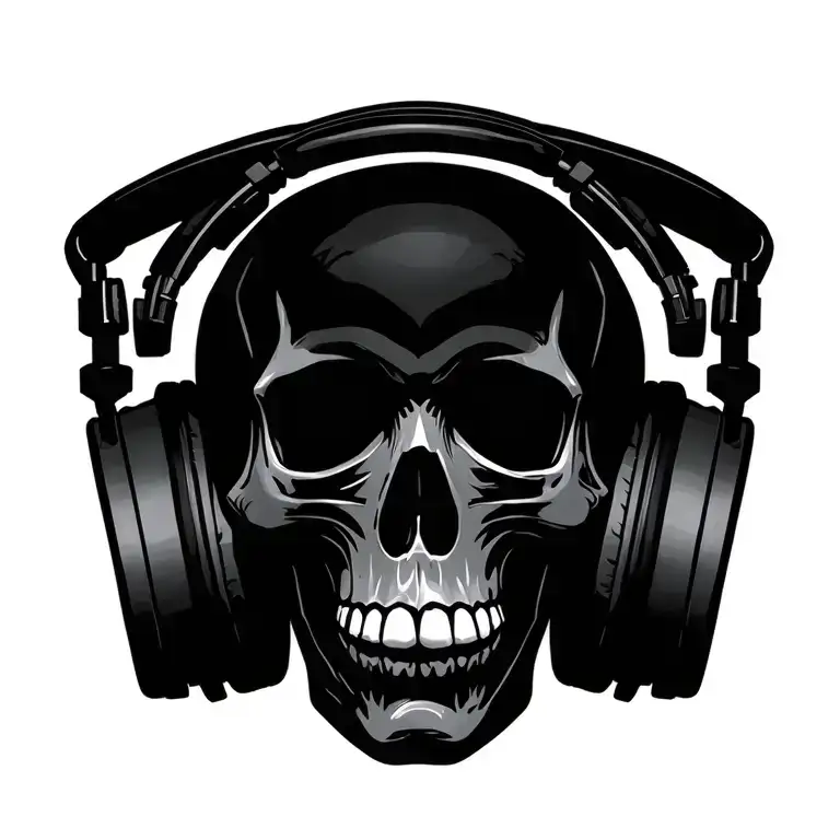 Skull wearing headphones tattoo design idea