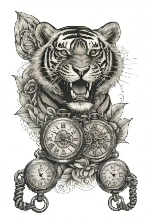2 tiger cub and 2 pocket watch tattoo design idea