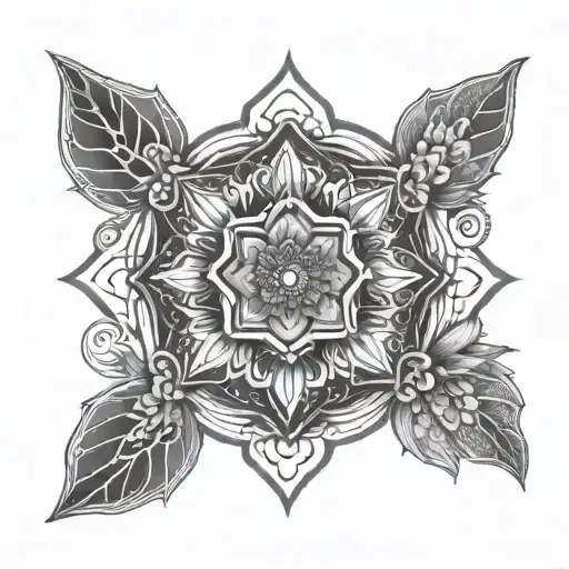 mandala with honeycomb and flowers tattoo design idea