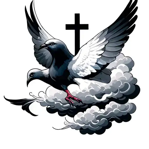 clouds dove cross tattoo design idea
