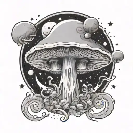 Dionysus god mushroom moon surrounded by stars tattoo design idea