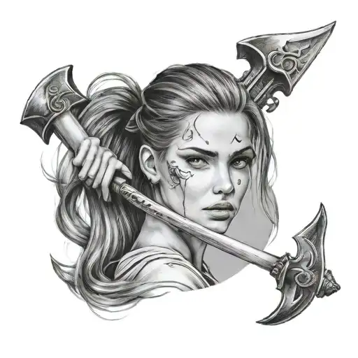 Tattoo on the forearm of a girl with a scythe, closed on the outside, on the inside, a girl with a braid opens with a se tattoo design idea