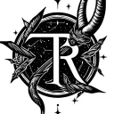 Sagittarius bow intertwined with the letters T and R with capricorn constellation as background  tattoo design idea