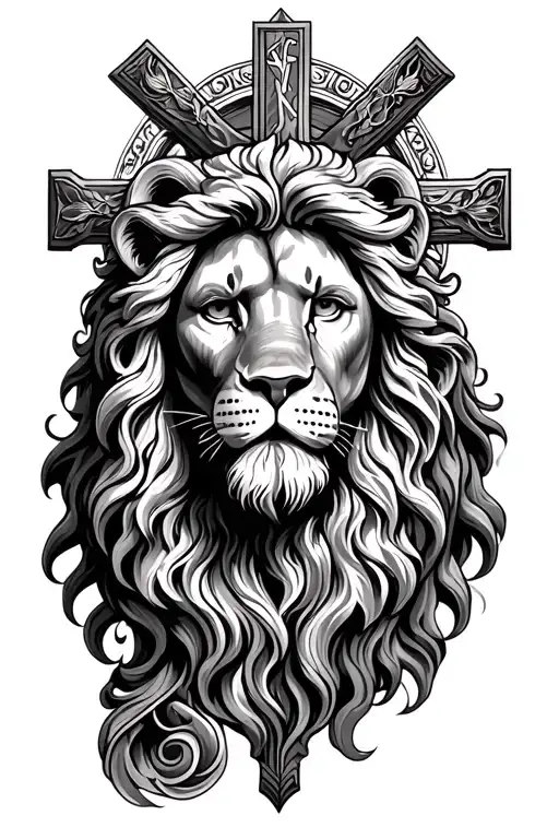 lion, cross, and jesus christ tattoo design idea