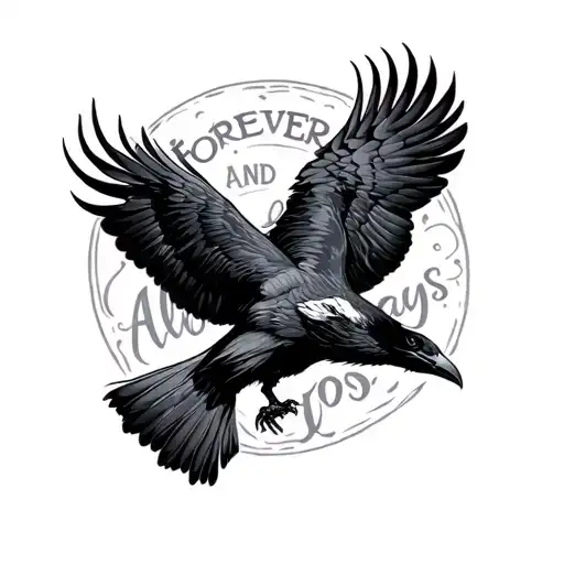 "Forever and always" raven flying tattoo design idea